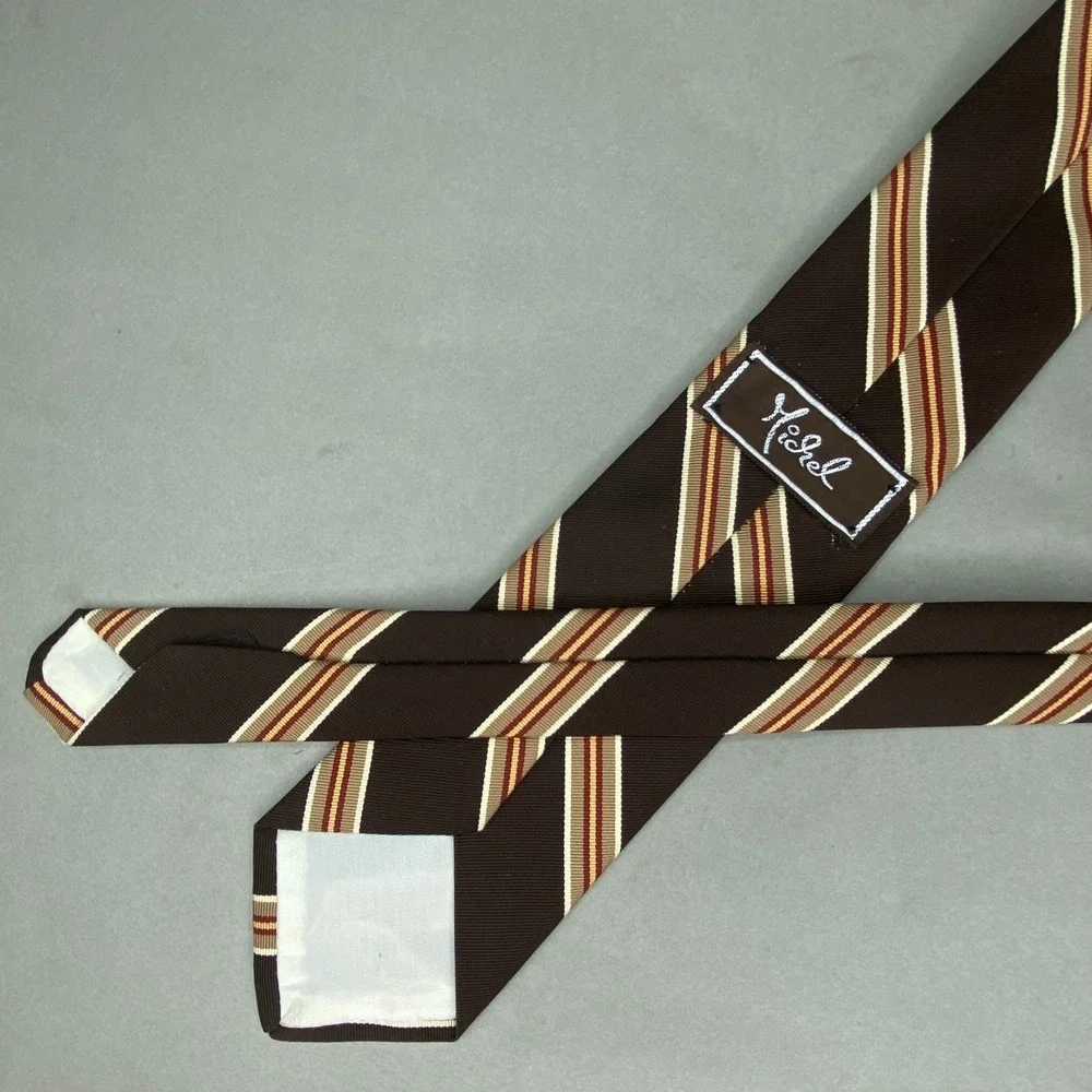 VTG Michel Tie Mens Brown Tan Red Striped Ribbed Textured Academia Indie 54x2.75